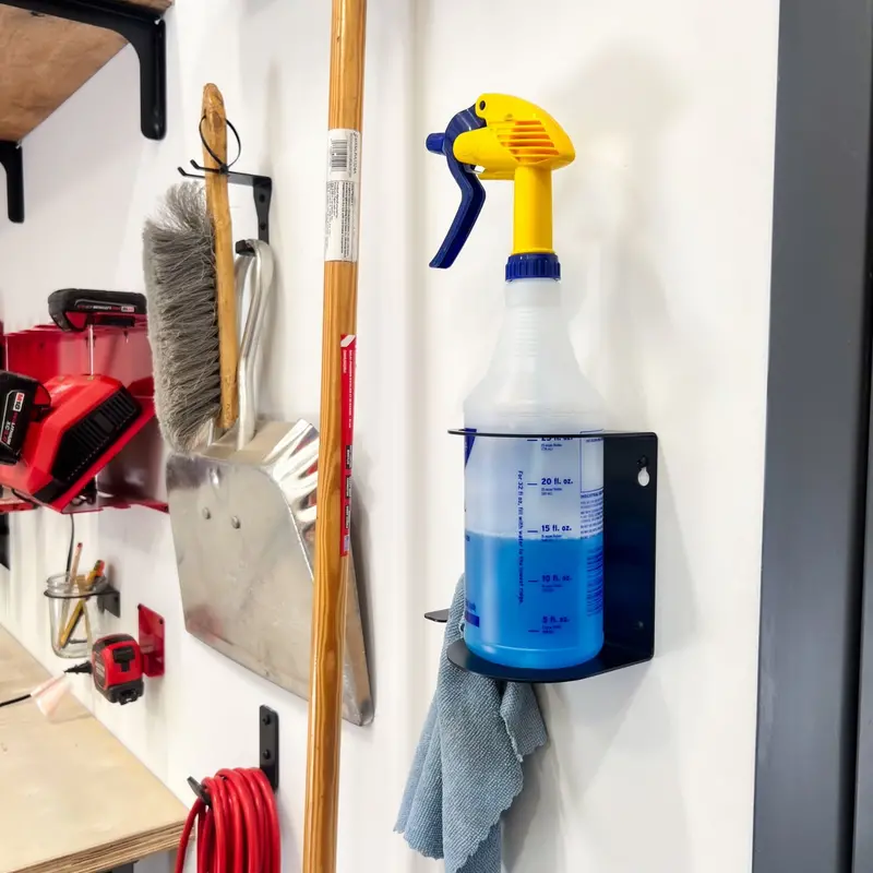 Adjustable Spray Bottle Holder with Integrated Rag Clip