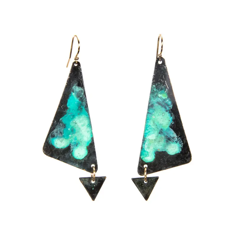 Antiqued Double Triangle Dangle Earrings