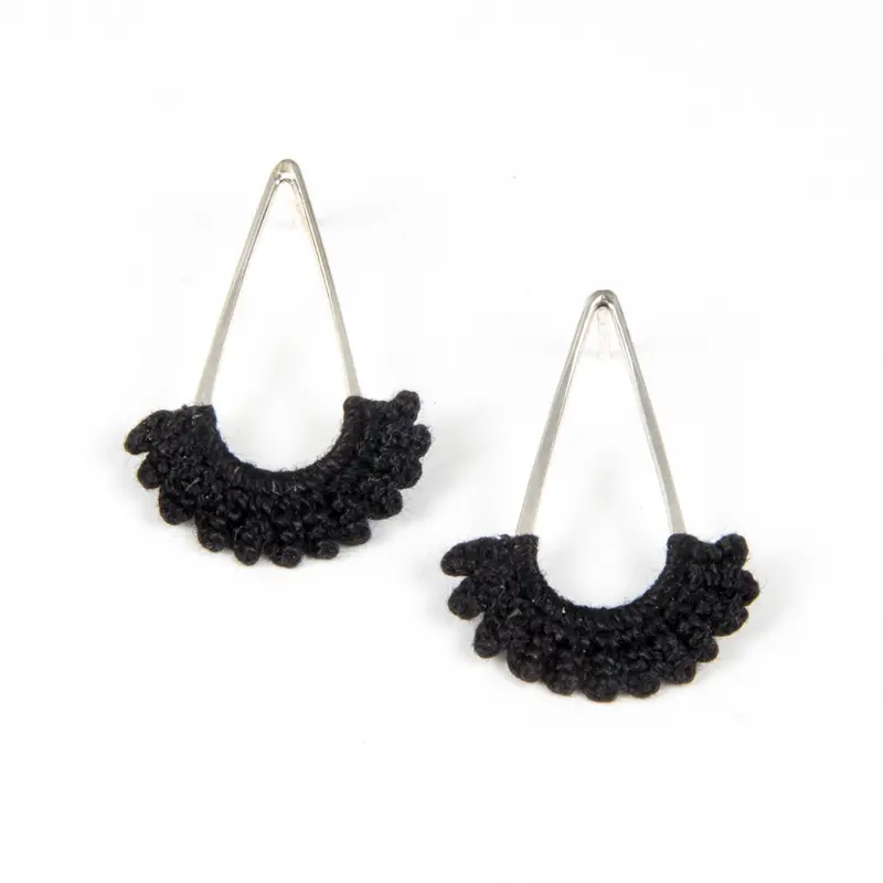 Archived Rain Earrings with Hand-Crocheted Black Lace Detail