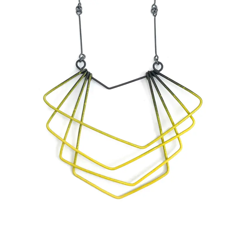 Asymmetrical Deco Necklace in Warm Yellow Metal – Bold Geometric Layering Piece