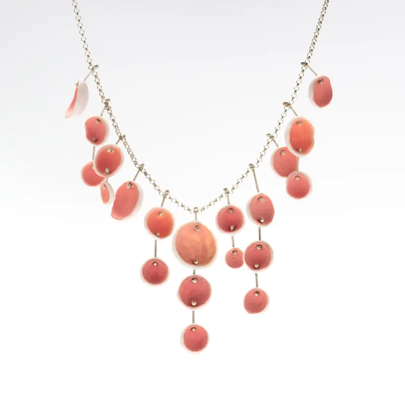 Asymmetrical Pink-and-White Porcelain Pendant Necklace