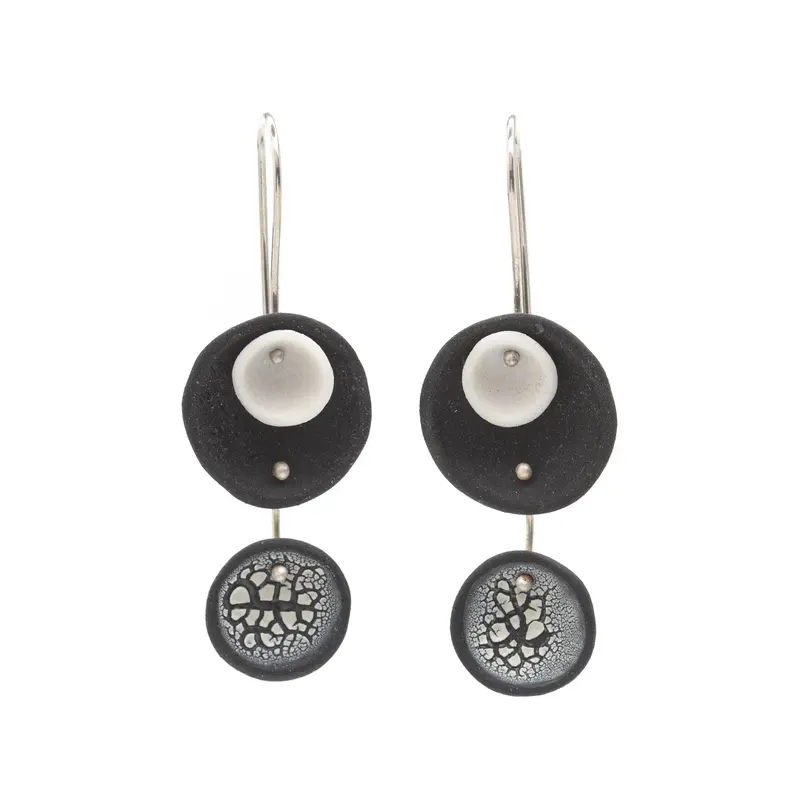Black-and-White Crackle-Finish Dangle Earrings