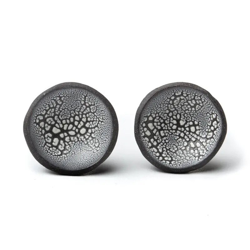 Black-and-White Crackle-Finish Stud Earrings