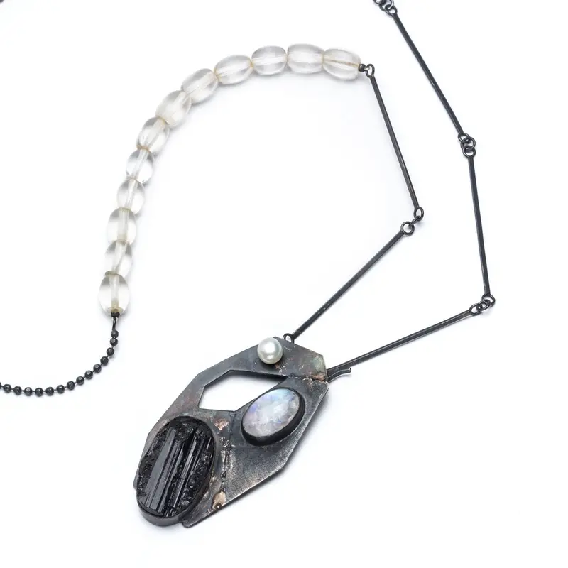 Black-and-White Tri-Tone Pendant Necklace