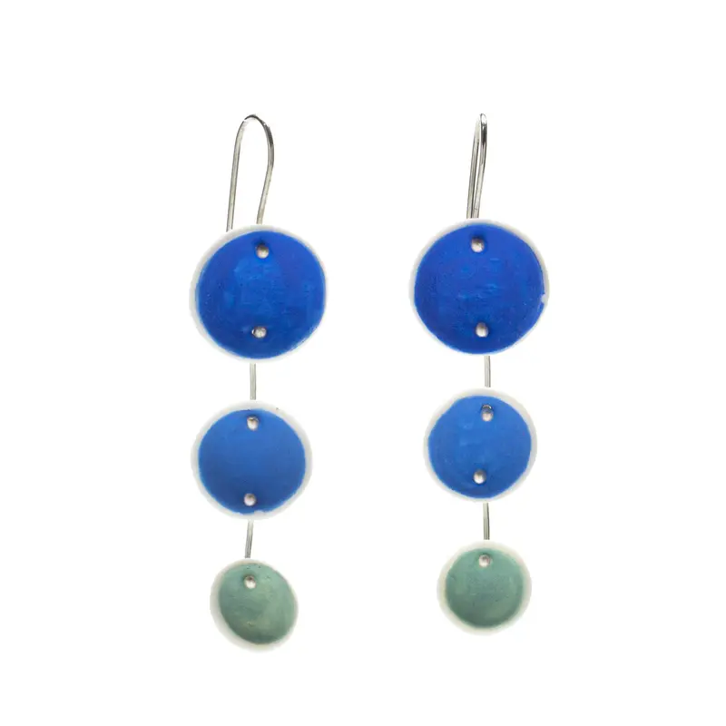 Blue and Aqua Porcelain Pod Dangle Earrings