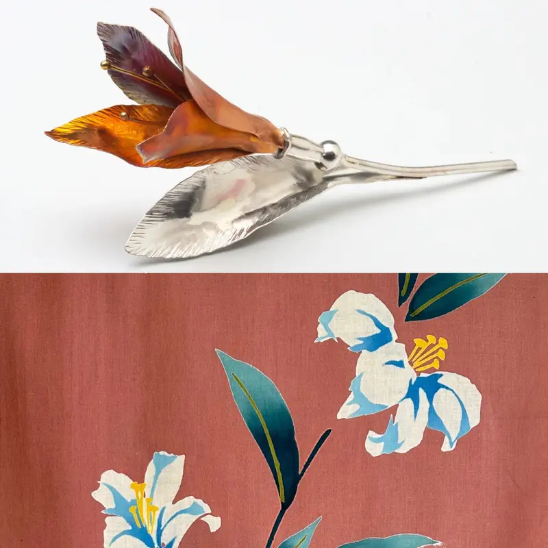 Blue Lily Branch Brooch – Delicate Botanical Pin