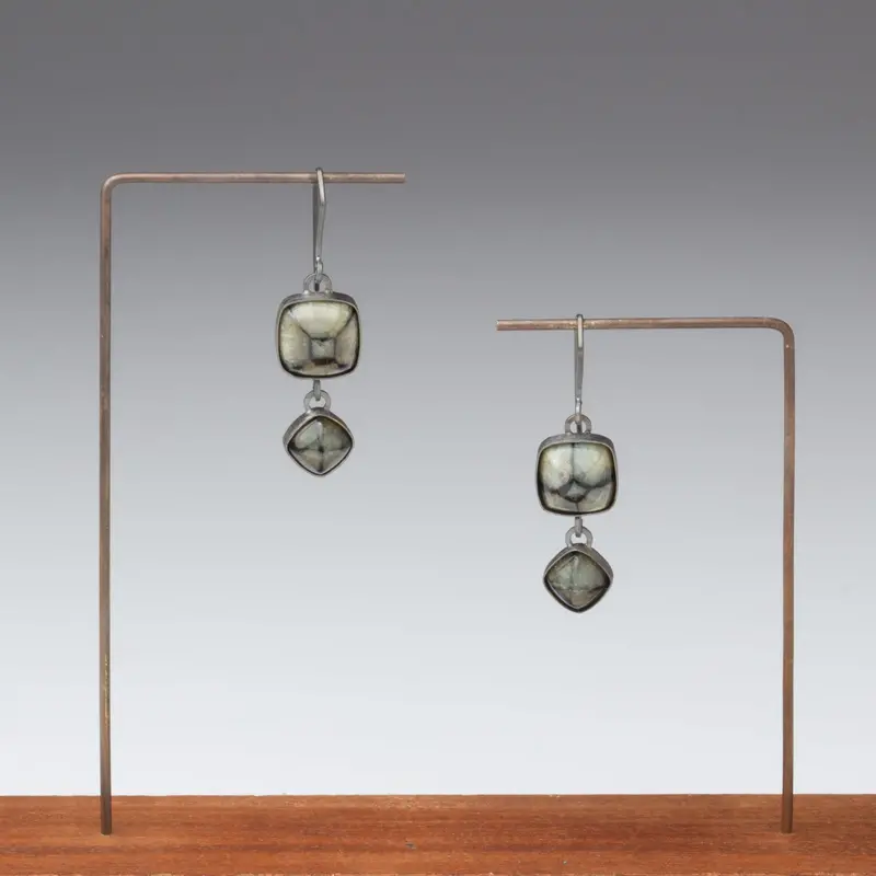 Chiastolite Segment Dangles in Oxidized Sterling Silver