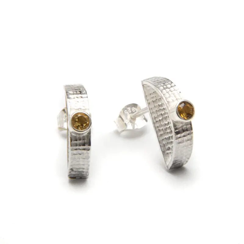 Citrine Gemstone Half-Moon Earrings