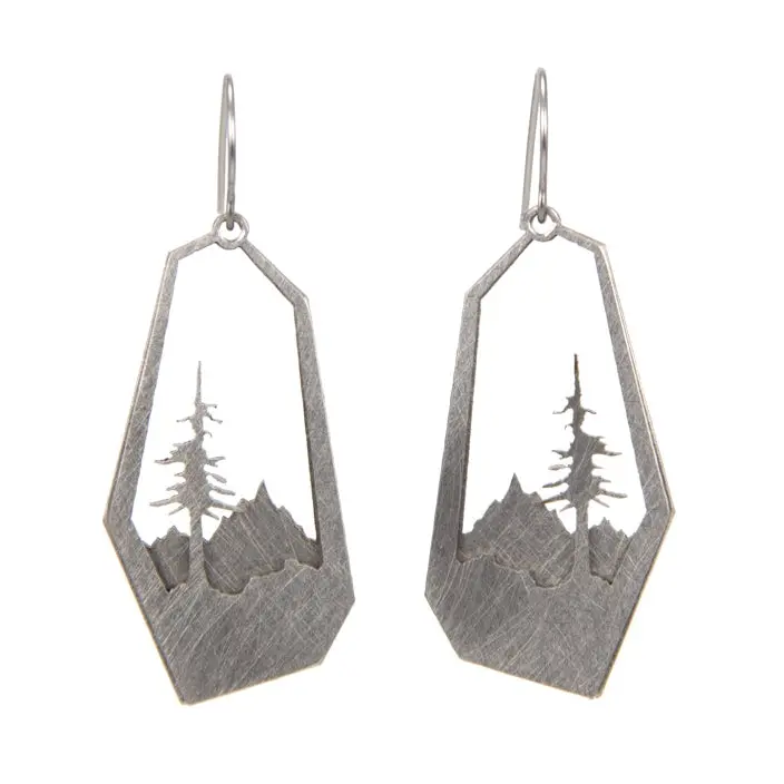 Conifer Tree and Mountain Layered Earrings