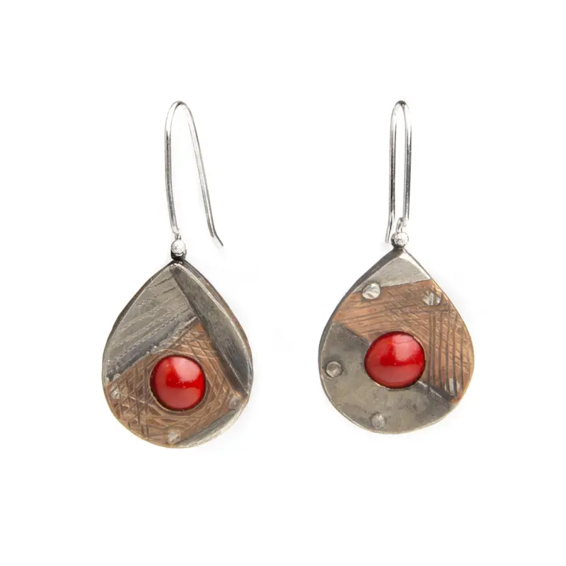 Crazy Quilt Teardrop Hollow-Form Earrings
