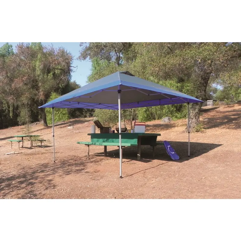 Crown Shade Mega Shade Manual Awning – 12 Ft X 12 Ft Steel Frame With Gray/Blue Canopy 1