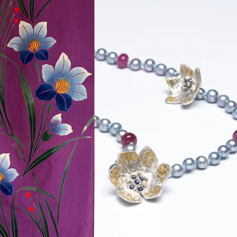 Dark Fuchsia Lily Neckpiece Evoking Tranquility