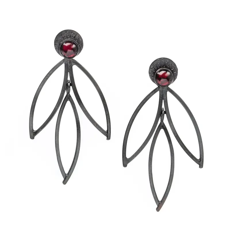 Garnet-Accented Cascading Leaf Earrings