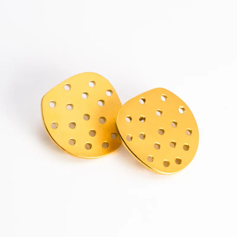 Gold-Plated Steel Perforated Circular Earrings