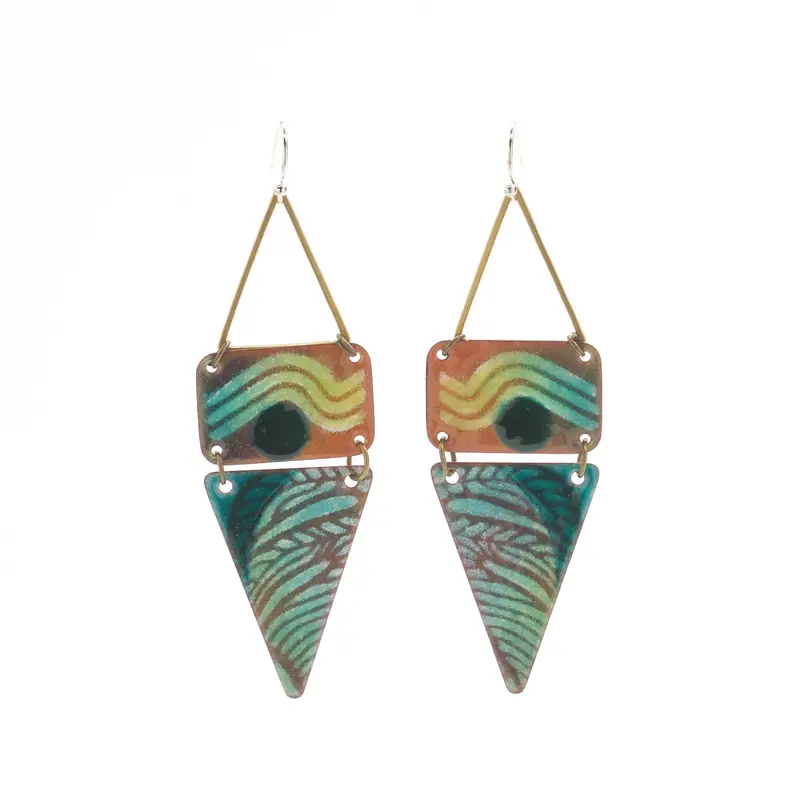 Green Sun Earrings – Vibrant Enamel and Textured Metal Accent