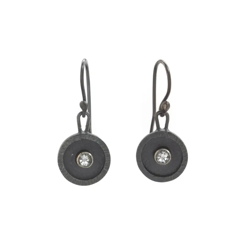Hammered-edge Round Dangle Earrings with Faceted Swiss Blue Topaz