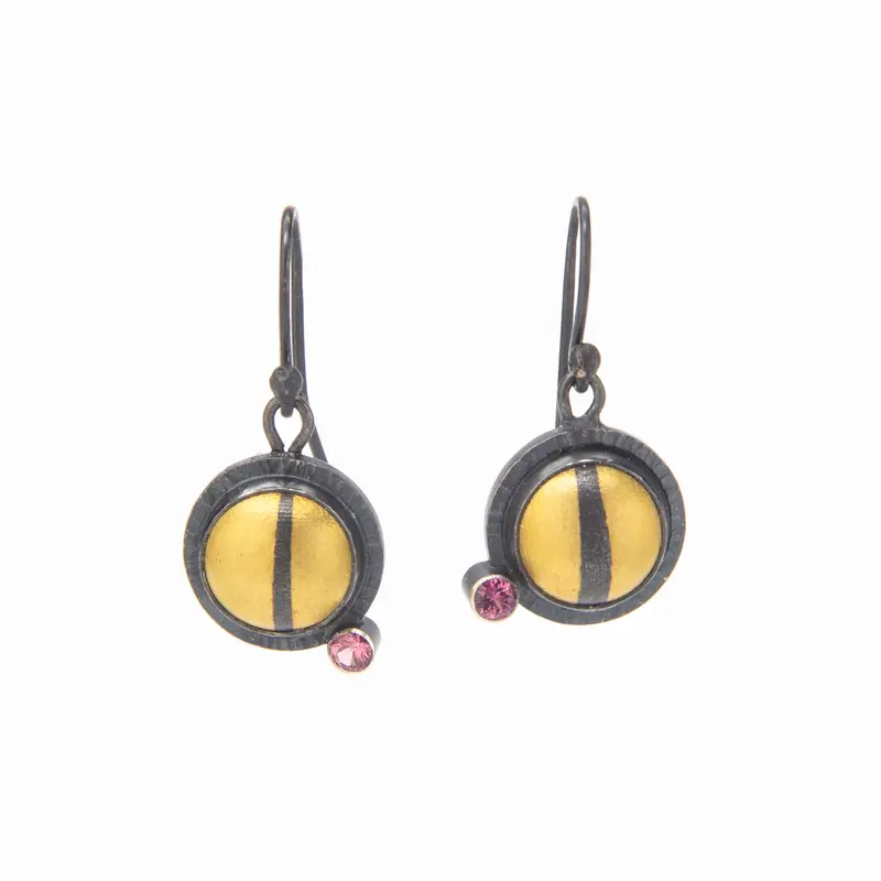Hammered Round Dangle Earrings with Gold Accents