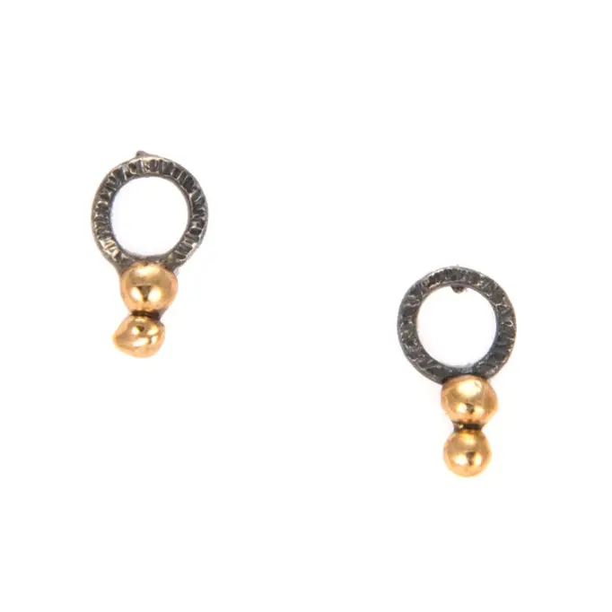 Hammered Silver Circle Earrings with Bronze Seed Beads