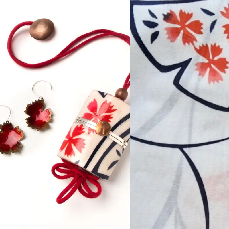 Helen Cowart Inrō Pendant with Manju Netsuke and Matching Earrings