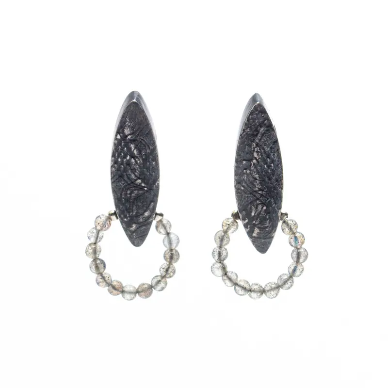 Labradorite Marquise Drop Earrings – Iridescent Gemstone Setting