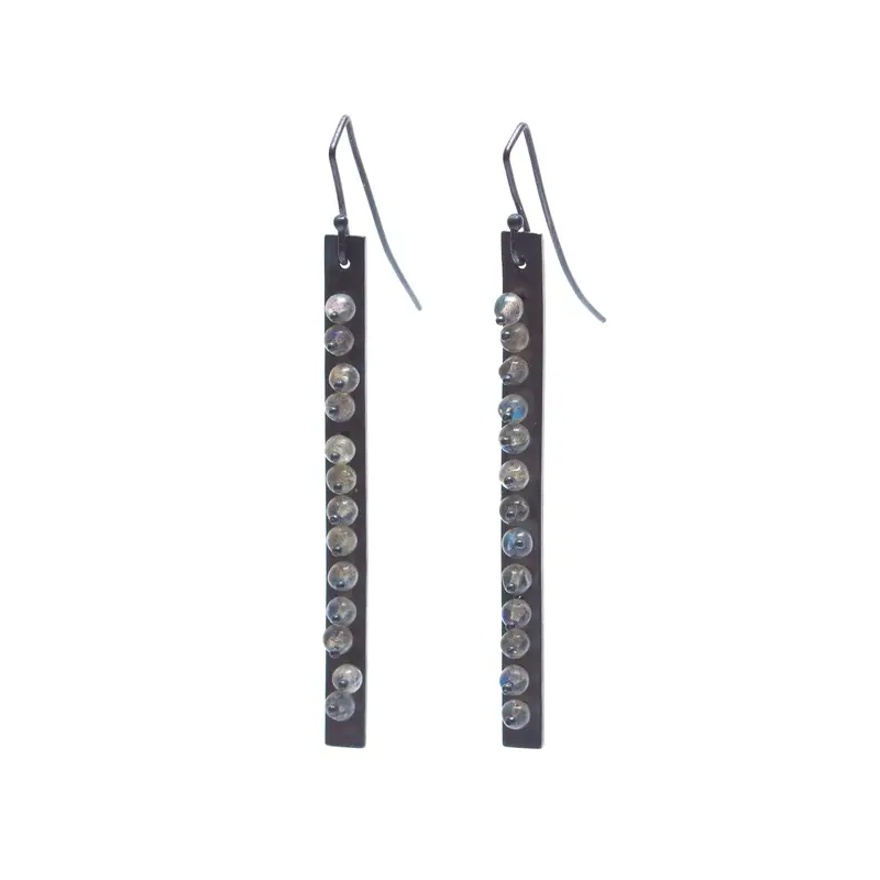 Labradorite Strip Dangle Earrings – Sleek Geometric Metalwork