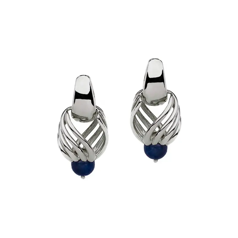 Lapis Lazuli Drop Earrings with Sterling Silver Bells
