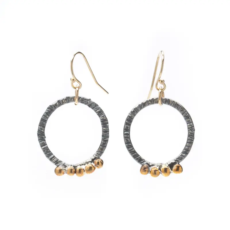 Large Black and Bronze Circle Seed Dangle Earrings