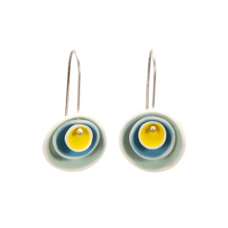 Layered Porcelain Disc Earrings in Yellow and Blue