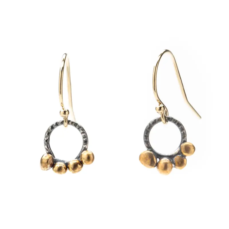 Mini Black and Bronze Circle Seed Dangle Earrings