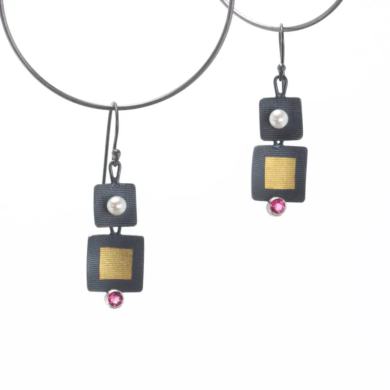 Minimalist Golden Square Dangle Earrings