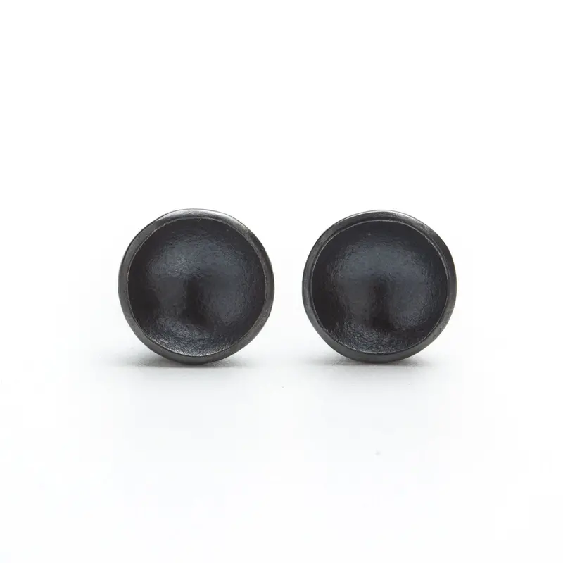 Minimalist Oxidized Silver Round Stud Earrings