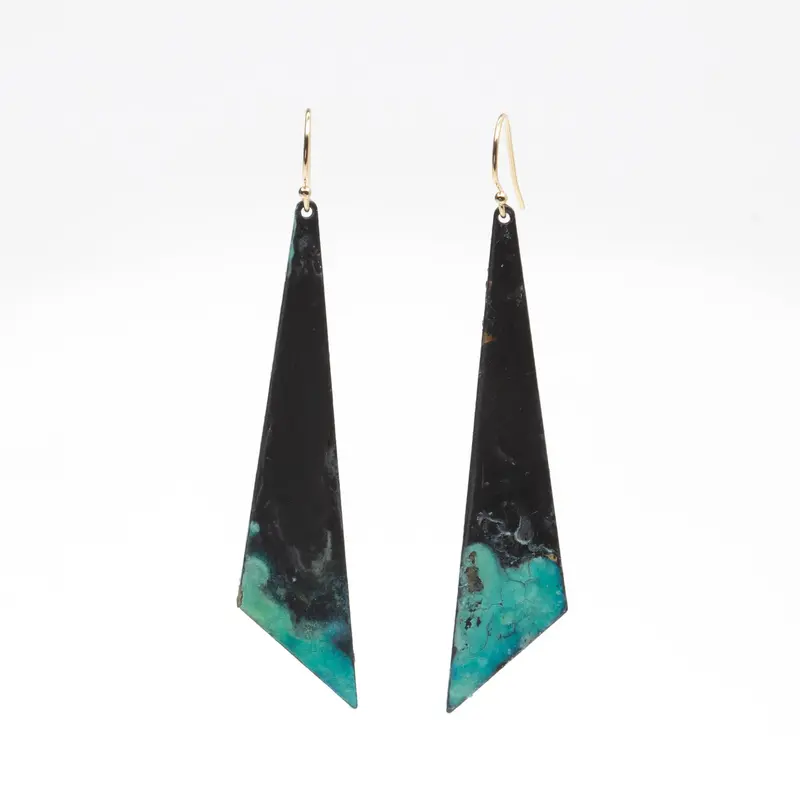Modern Obtuse Triangle Dangle Earrings in Metallic Finish
