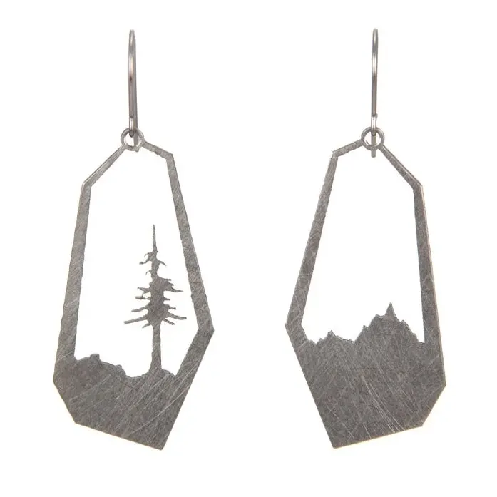 Mountain & Conifer Stainless Steel Earrings – Nature-Inspired Design