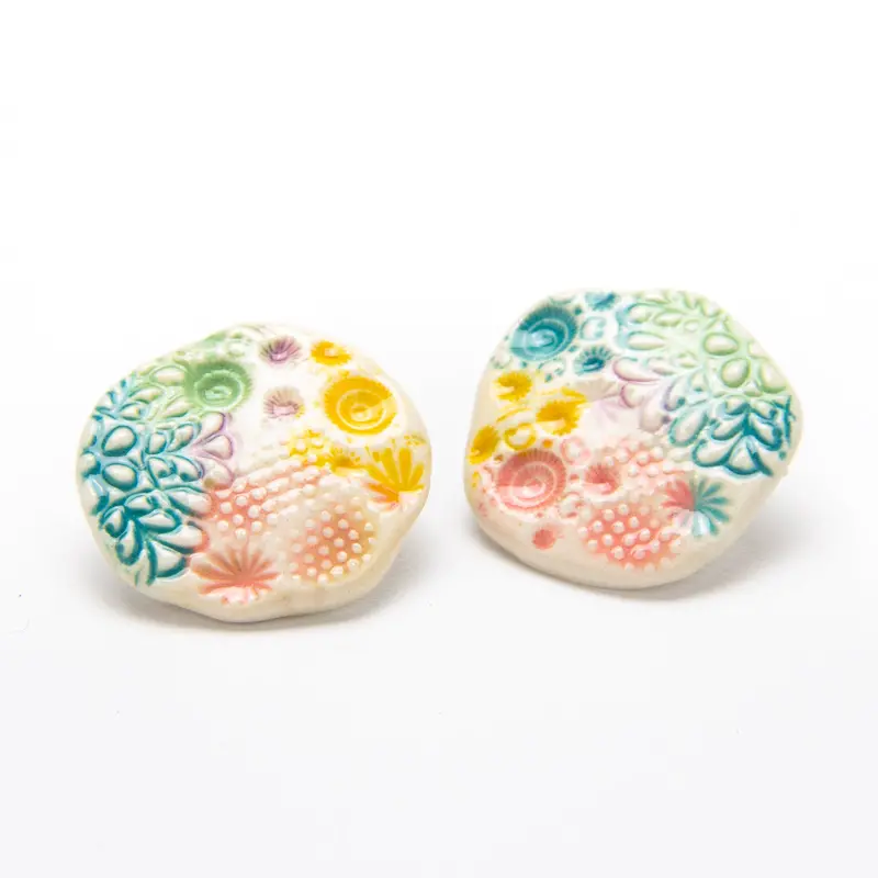 Multicolored Ceramic Post Earrings – Miniature Hand-Painted Accents