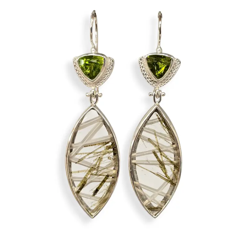 Natural Peridot and Quartz Drops with Epidote Inclusions