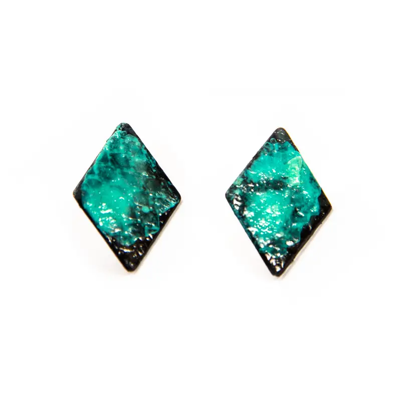Oxidized Brass Diamond-Shaped Earrings
