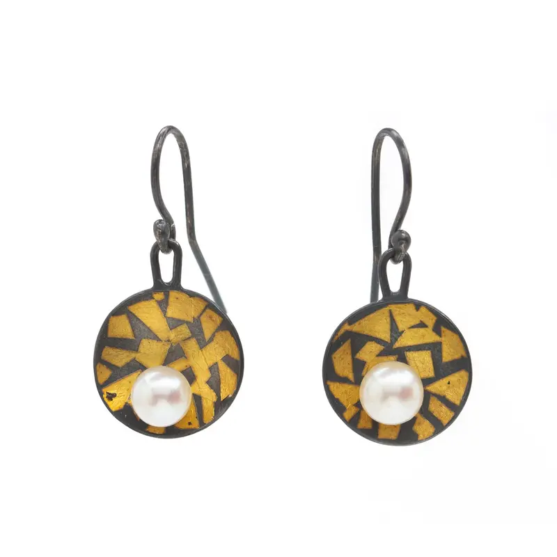 Oxidized Silver Drop Earrings with Gold Detailing