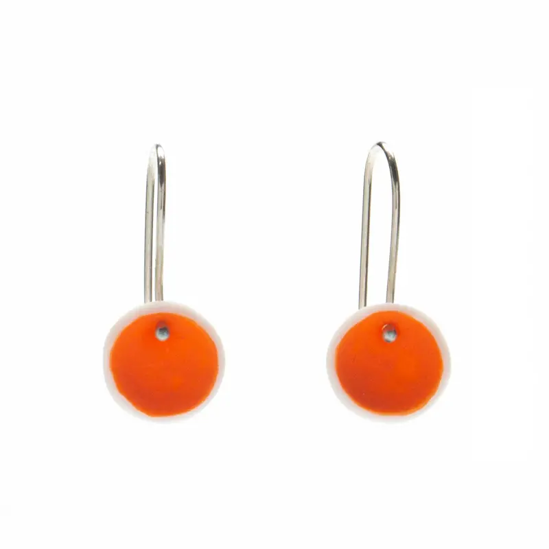 Petite Tangerine Porcelain Earrings – Warm Glazed Ceramic Pair