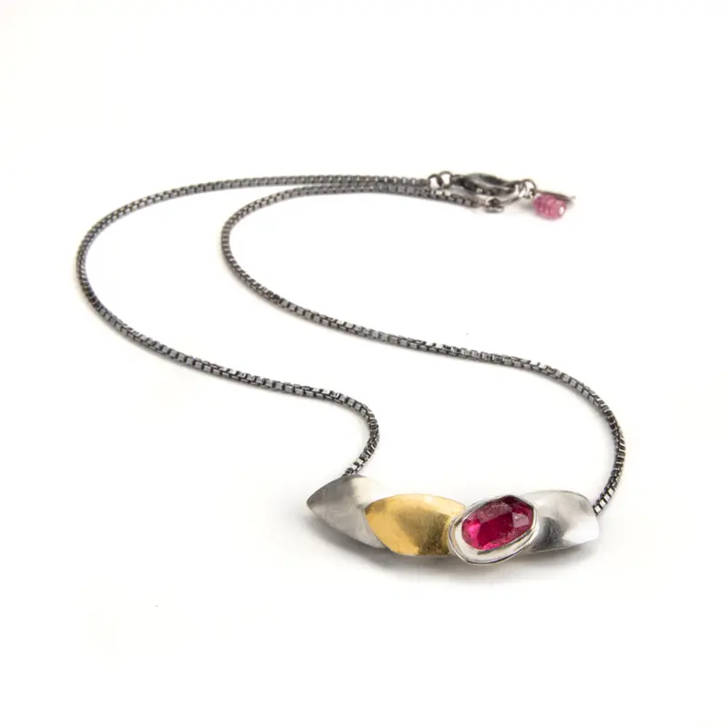 Pink Tourmaline Minimalist Floating Pendant