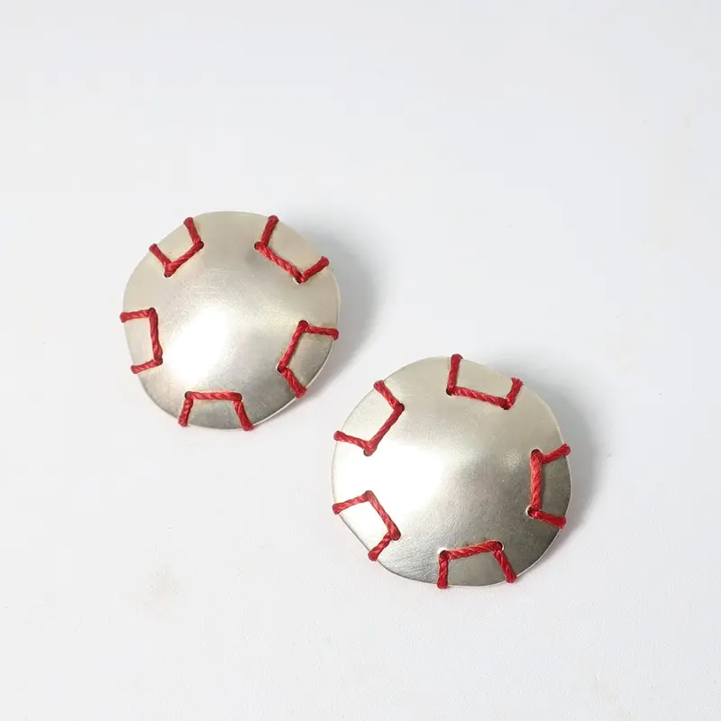Red Thread Embroidered Earrings