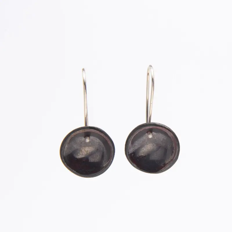 Small Glossy Black Porcelain Disc Earrings – Delicate Statement