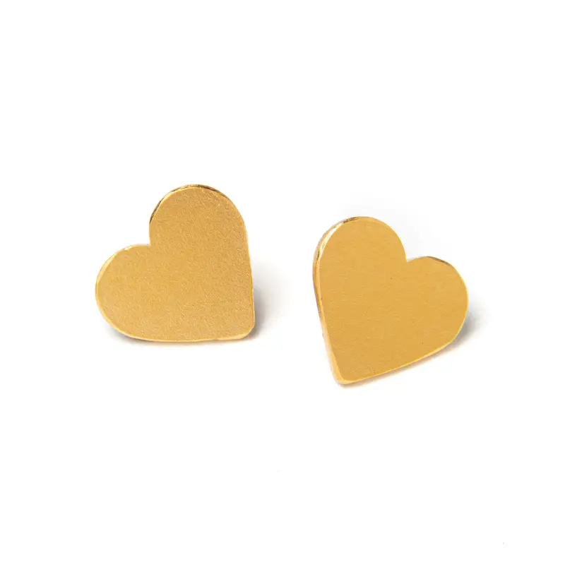 Solid 14K Gold Heart Stud Earrings