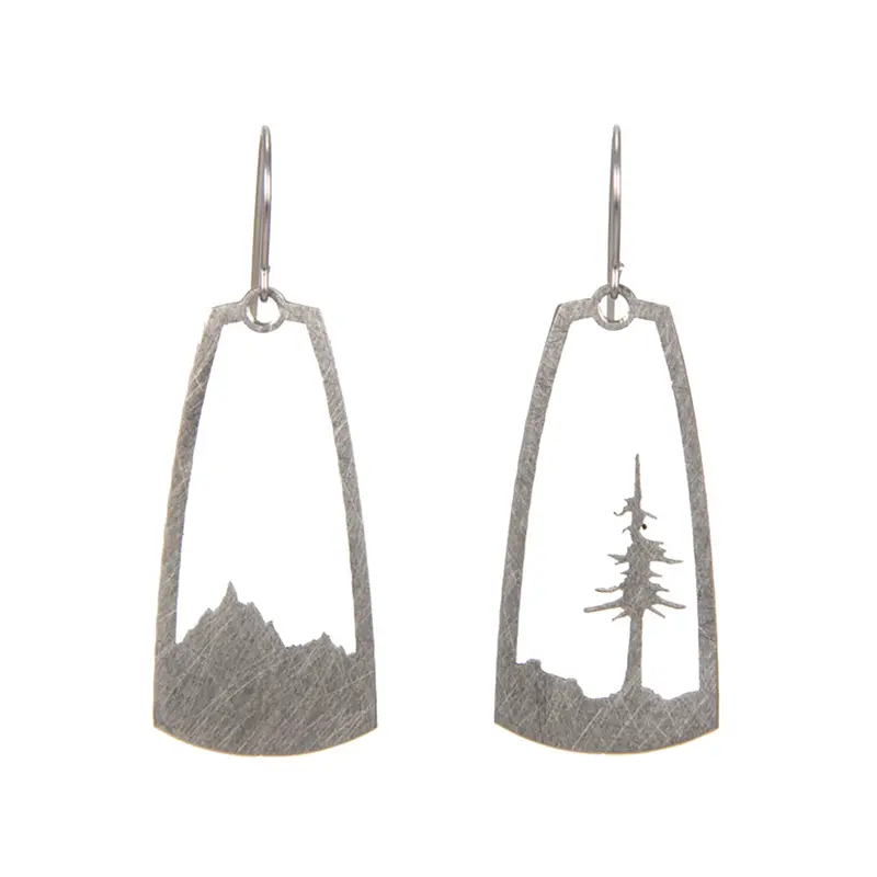 Stainless Steel Forest-Themed Earrings – Handcrafted Pair