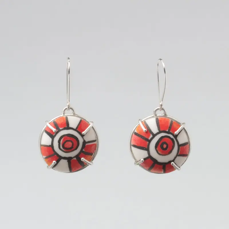Sunflowers Red Dot Stud Earrings