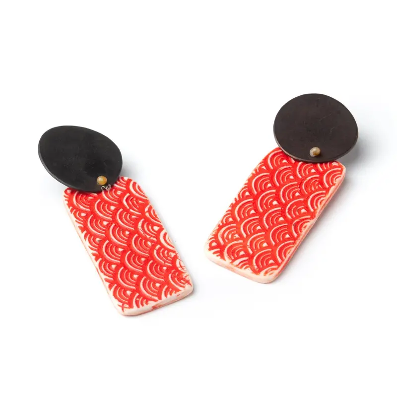 Swirled Red Porcelain Dangle Earrings
