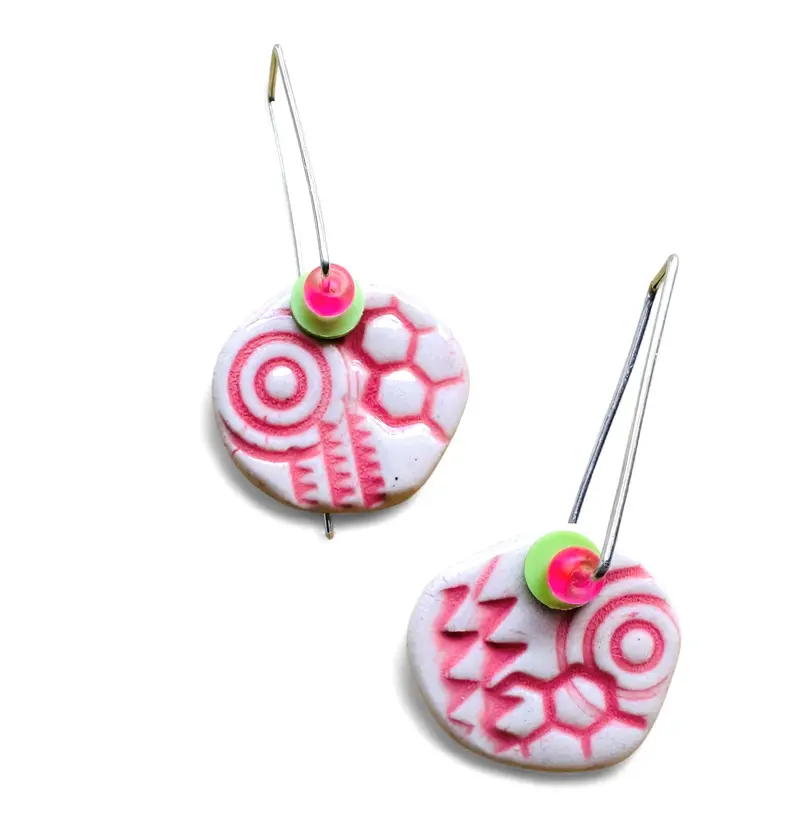 Textured Pink Ceramic Hoop Earrings