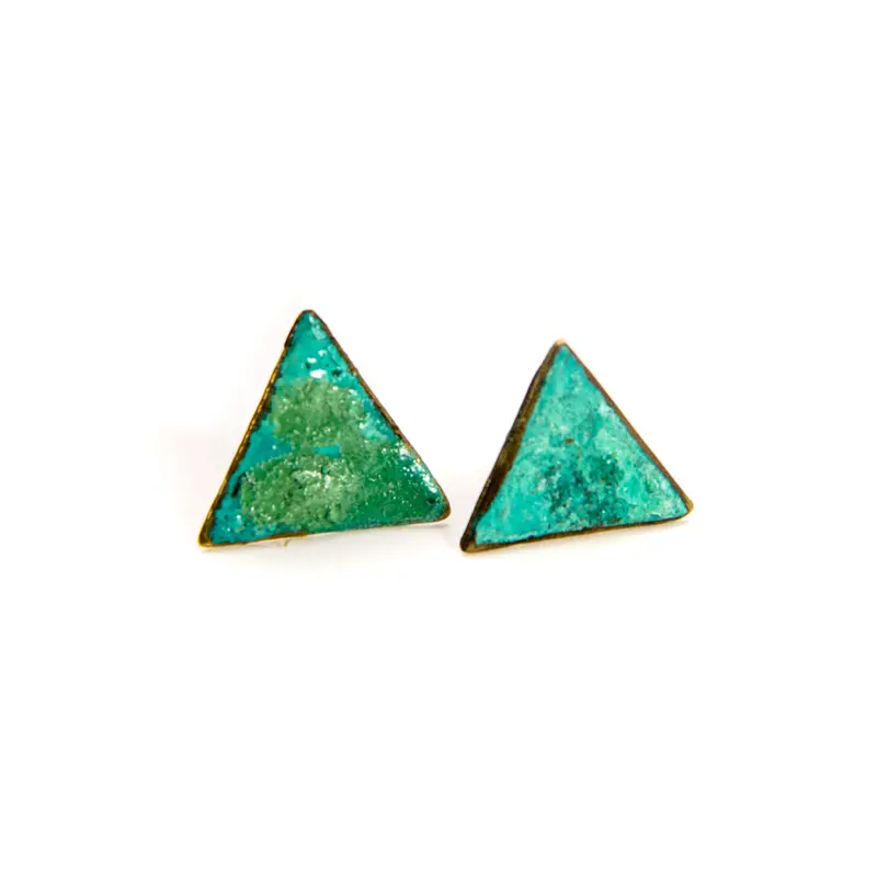 Textured Triangle Earrings with Patinated Finish
