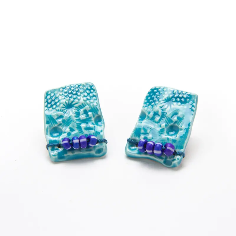 Turquoise Ceramic Post Earrings – Smooth, Saturated Tone Studs