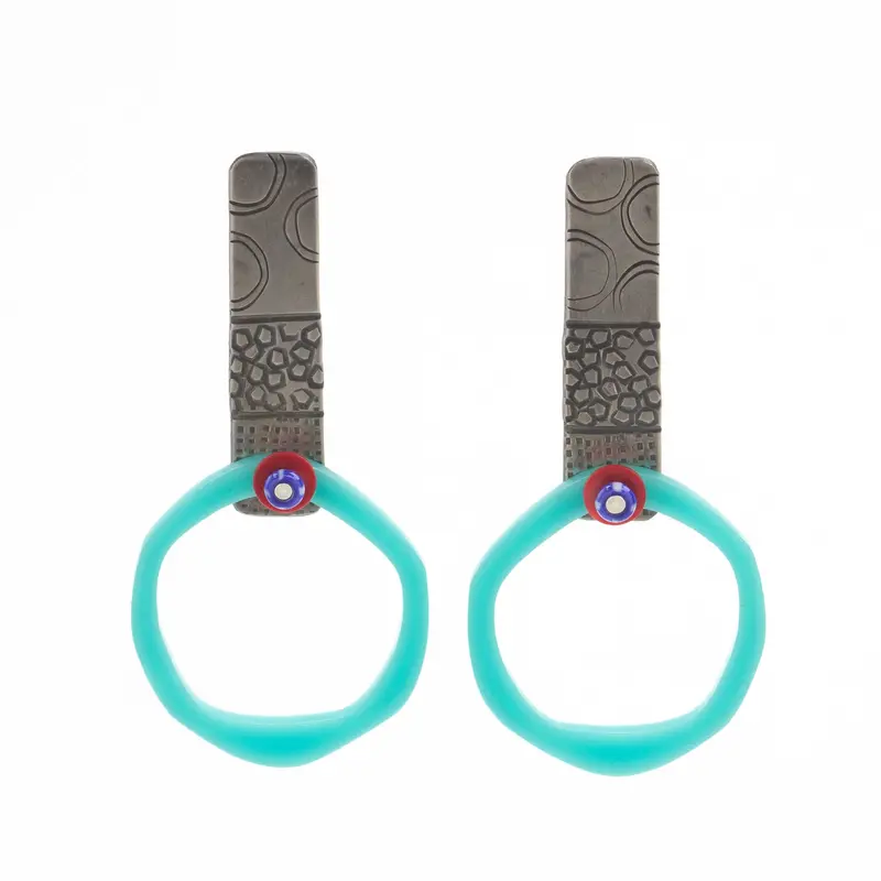 Turquoise Plexiglass Dangle Earrings with Sterling Silver Accents